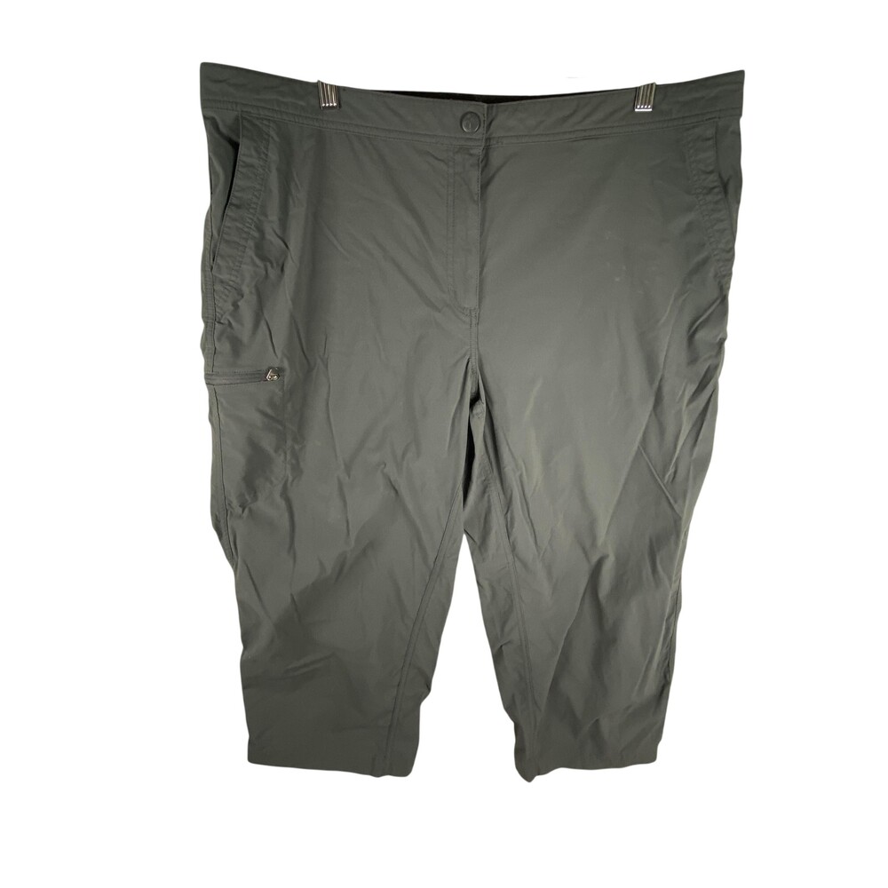 L.L.Bean Pants Womens 20 Reg Gray Capri Hiking Zip Pockets Adjustable Waist